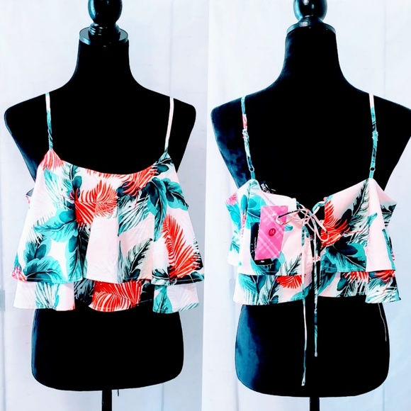 Fashion Nova Tops - 💲BOGO💲 Kauai Tropical Ruffle Multi crop top M🆕